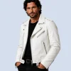 Men's Apex White Genuine Leather Biker Jacket Side pose