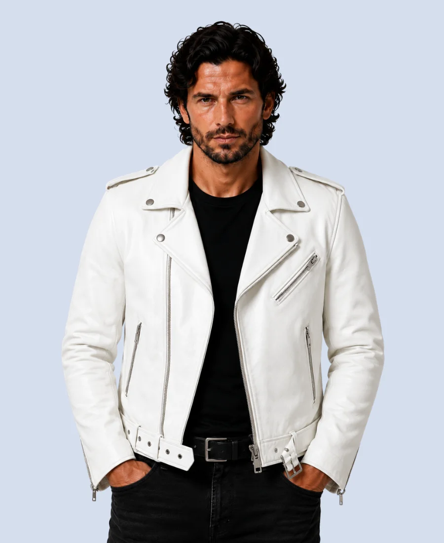Men's Apex White Genuine Leather Biker Jacket