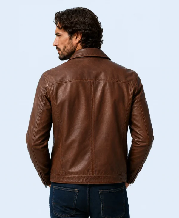 Men's Brown Maverick Genuine Leather Jacket Back