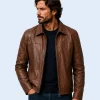 Men's Brown Maverick Genuine Leather Jacket Front