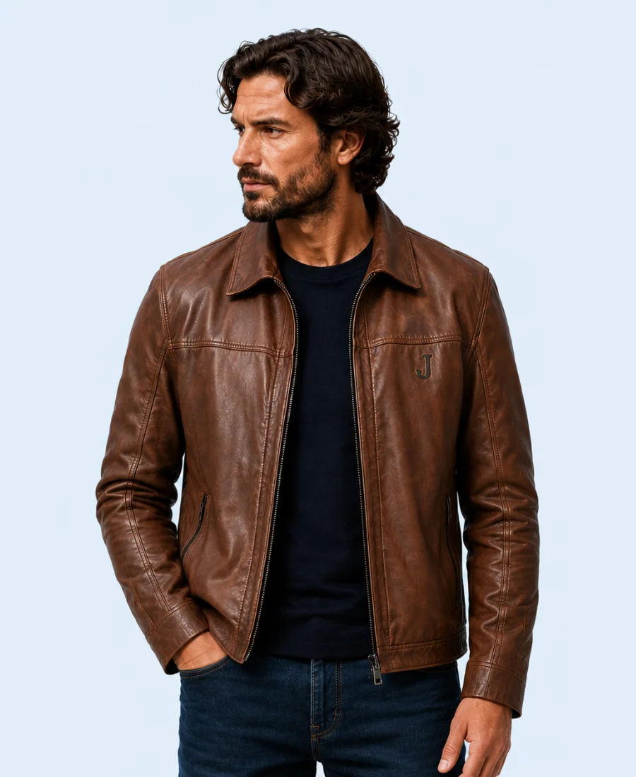 Men's Brown Maverick Genuine Leather Jacket Front