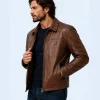 Men's Brown Maverick Genuine Leather Jacket Side Detail