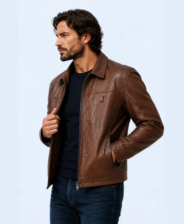 Men's Brown Maverick Genuine Leather Jacket Side Detail