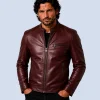Men's Crimson Maroon Genuine Leather Cafe Racer Jacket