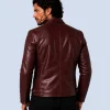 Men's Crimson Maroon Genuine Leather Cafe Racer Jacket Back
