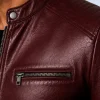 Men's Crimson Maroon Genuine Leather Cafe Racer Jacket Detail Image