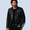 Men's Outlaw Black Genuine Leather Fringe Biker Jacket