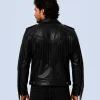 Men's Outlaw Black Genuine Leather Fringe Biker Jacket Back