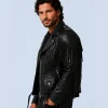Men's Outlaw Black Genuine Leather Fringe Biker Jacket Side Detail