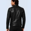 Men's Phantom Black Genuine Leather Cafe Racer Jacket Back