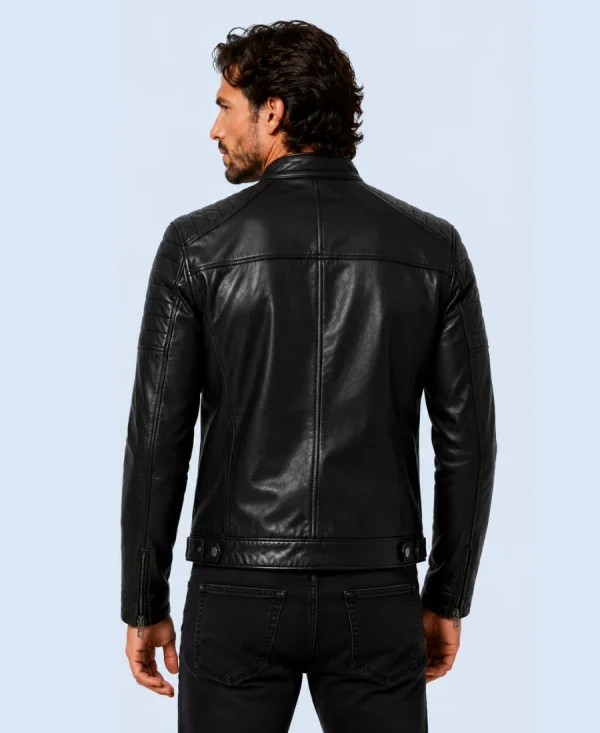 Men's Phantom Black Genuine Leather Cafe Racer Jacket Back