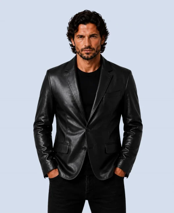 Men's Prestige Black Genuine Leather Blazer