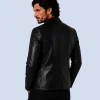 Men's Prestige Black Genuine Leather Blazer Back