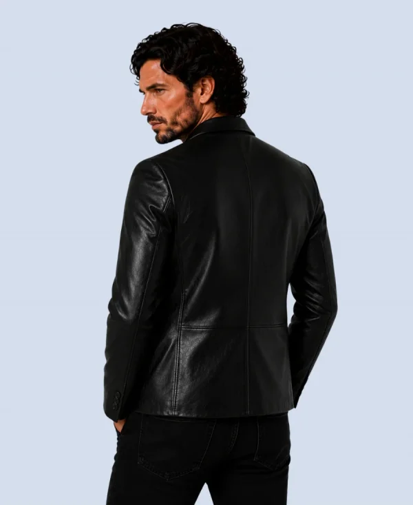 Men's Prestige Black Genuine Leather Blazer Back