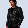 Men's Prestige Black Genuine Leather Blazer Side Pose