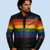 Men's Rainbow Stripe Genuine Leather Biker Jacket