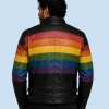 Men's Rainbow Stripe Genuine Leather Biker Jacket Back