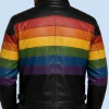 Men's Rainbow Stripe Genuine Leather Biker Jacket Back Detail