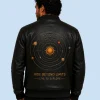 New Men’s Cosmic Black Sheepskin Leather Bomber Jacket Back