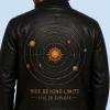 New Men’s Cosmic Black Sheepskin Leather Bomber Jacket Back Detail