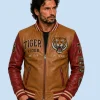 New Men's Heritage Tiger Tan Sheepskin Leather Bomber Jacket