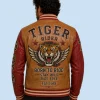 New Men's Heritage Tiger Tan Sheepskin Leather Bomber Jacket Back