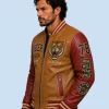 New Men's Heritage Tiger Tan Sheepskin Leather Bomber Jacket Side Pose