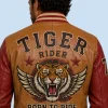 New Men's Heritage Tiger Tan Sheepskin Leather Bomber Jacket back Detail