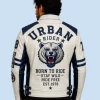 New Men's Polar White Sheepskin Leather Biker Jacket Back