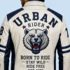 New Men's Polar White Sheepskin Leather Biker Jacket Back Detail