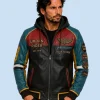 New Men's Urban Wolf Sheepskin Leather Hooded Jacket