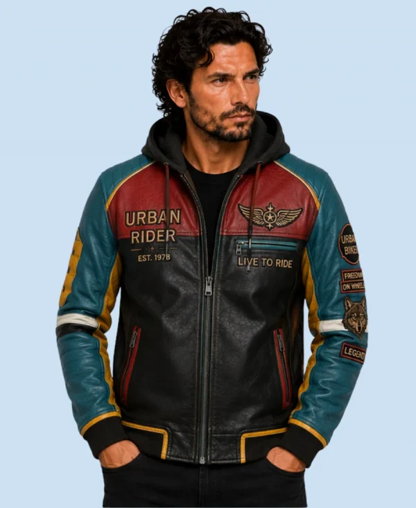 New Men's Urban Wolf Sheepskin Leather Hooded Jacket