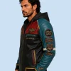 New Men's Urban Wolf Sheepskin Leather Hooded Jacket Side