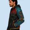 New Men's Urban Wolf Sheepskin Leather Hooded Jacket Side Pose