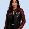 Women's Eagle Rider Black & Red Sheepskin Leather Cafe Racer Jacket