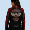 Women's Eagle Rider Black & Red Sheepskin Leather Cafe Racer Jacket Back