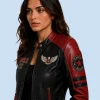 Women's Eagle Rider Black & Red Sheepskin Leather Cafe Racer Jacket Detail