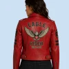 Women's Eagle Rider Red Sheepskin Leather Biker Jacket Back