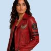 Women's Eagle Rider Red Sheepskin Leather Biker Jacket Side