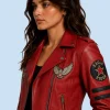 Women's Eagle Rider Red Sheepskin Leather Biker Jacket Side Detail