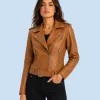 Women's Harper Tan Genuine Leather Biker Jacket