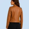 Women's Harper Tan Genuine Leather Biker Jacket Back