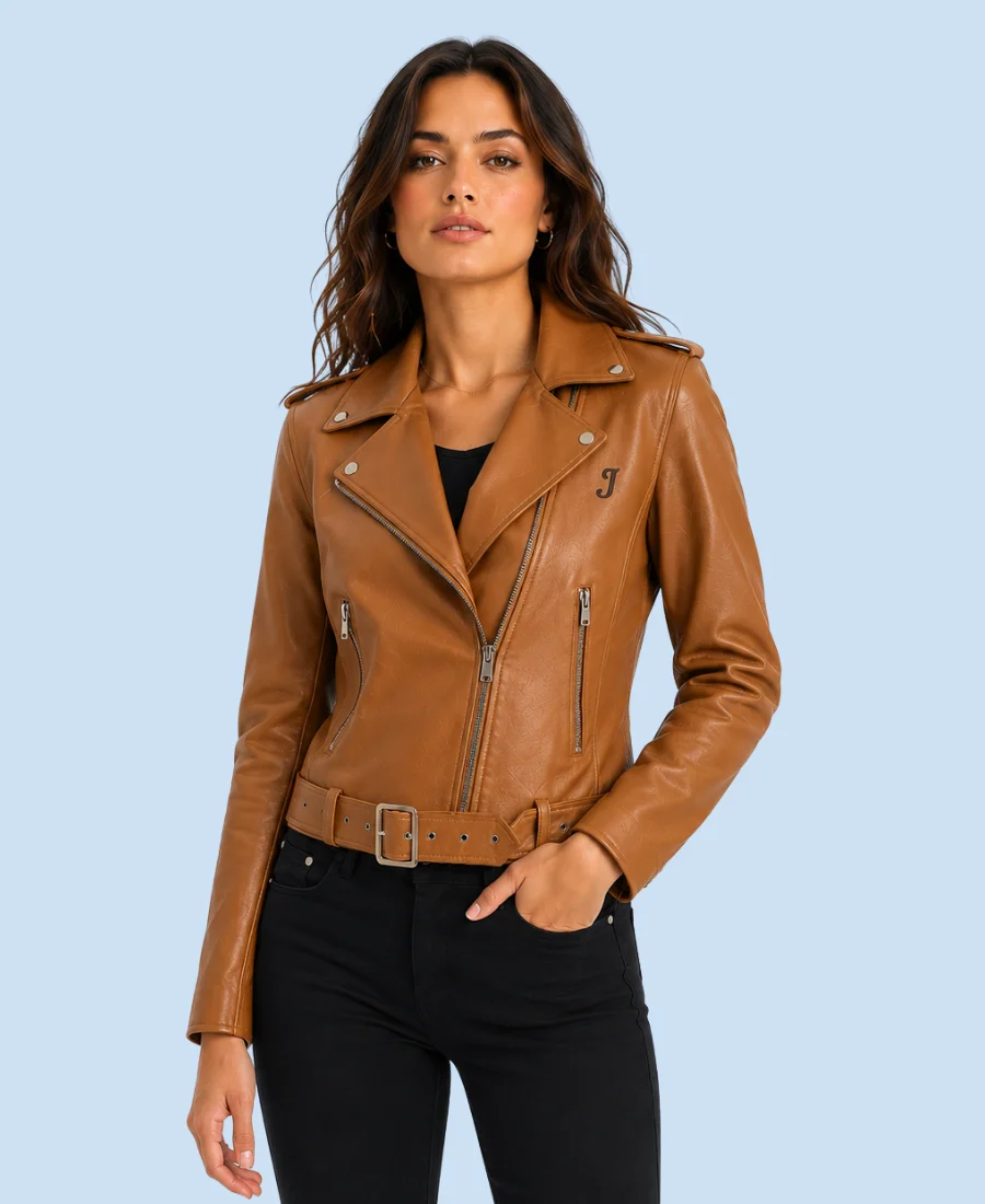 Women's Harper Tan Genuine Leather Biker Jacket