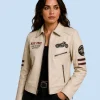 Women's Heritage Cream Sheepskin Leather Shirt Collar Jacket