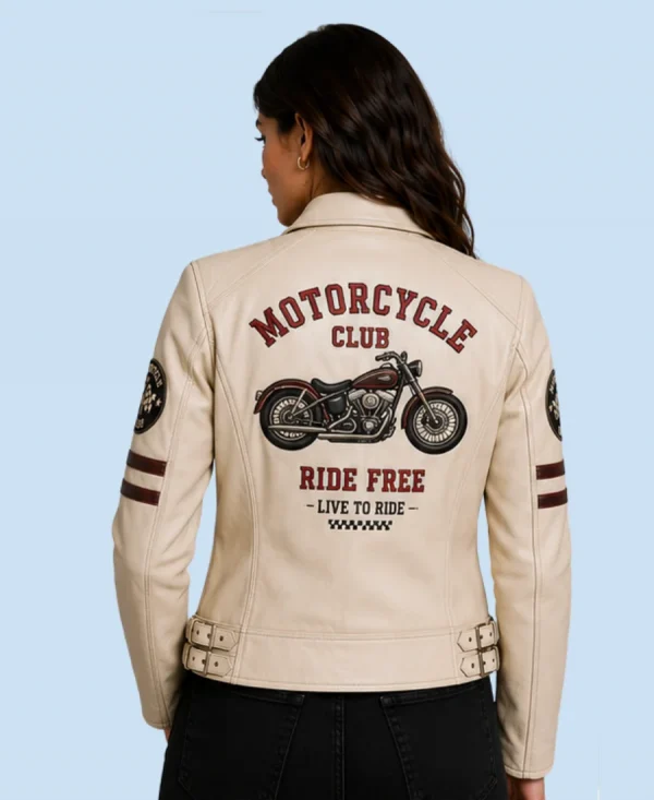 Women's Heritage Cream Sheepskin Leather Shirt Collar Jacket Back