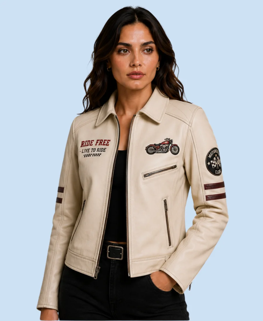 Women's Heritage Cream Sheepskin Leather Shirt Collar Jacket
