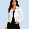 Women's Ivory White Genuine Leather Moto Biker Jacket