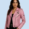 Women's Lunar Bloom Pink Sheepskin Leather Biker Jacket