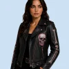 Women's Midnight Reaper Black Sheepskin Leather Biker Jacket