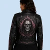 Women's Midnight Reaper Black Sheepskin Leather Biker Jacket Back